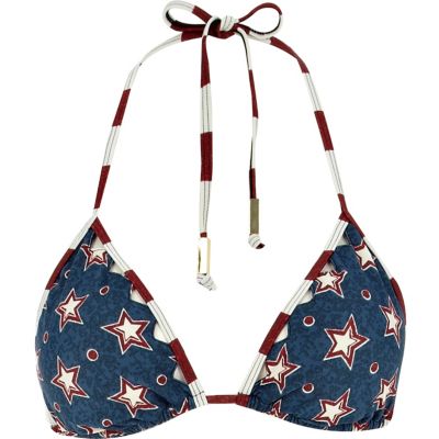 Blue stars and stripes print bikini top