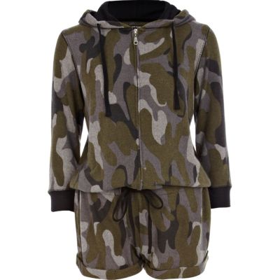 Green camo print playsuit