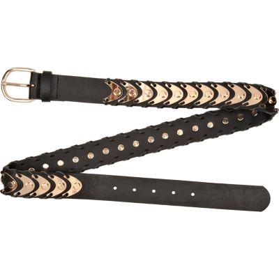 Black gold tone metal scale belt