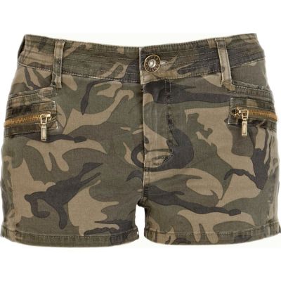 Khaki camo print shorts