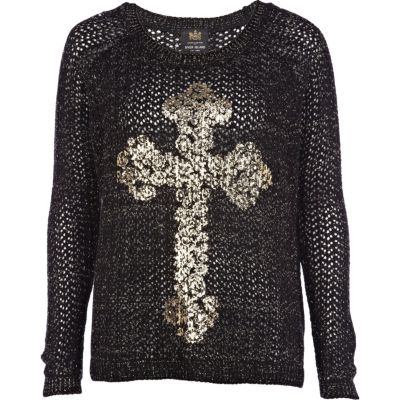 Black filigree cross print jumper
