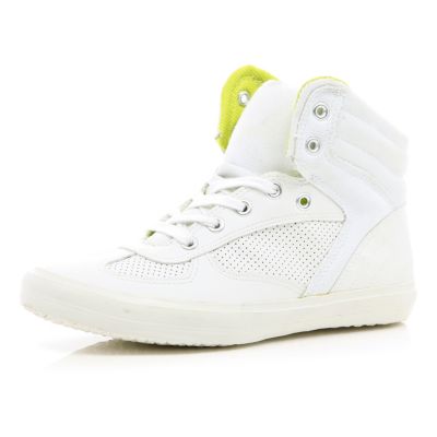 White neon lined perforated high tops