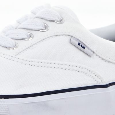 White canvas lace up plimsolls