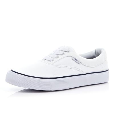 White canvas lace up plimsolls