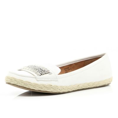 White stud panel espadrille loafers 