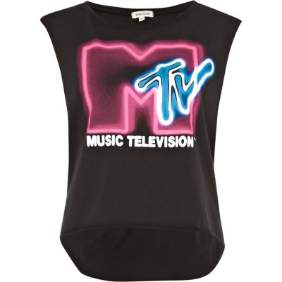 Dark grey MTV print tank top