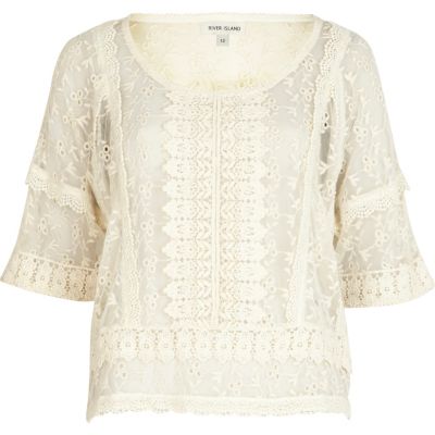 Cream crochet oversized top