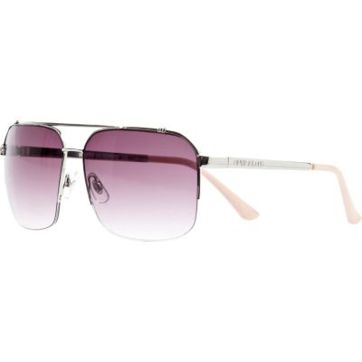 Silver tone square aviator sunglasses
