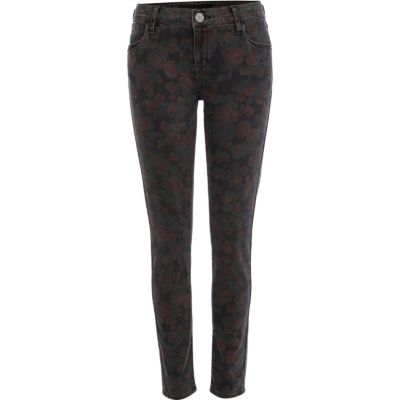 Black floral print Olive superskinny jeans