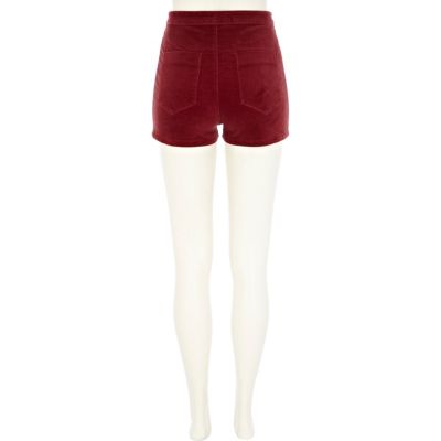 Red corduroy high waisted shorts