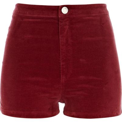 Red corduroy high waisted shorts