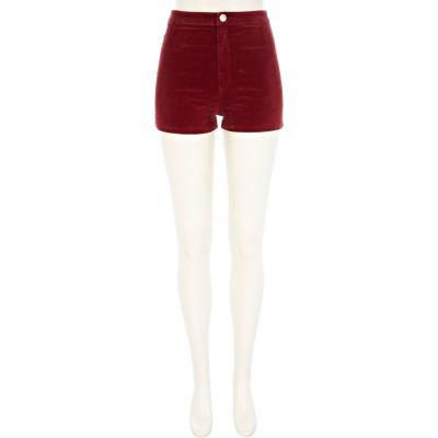 Red corduroy high waisted shorts