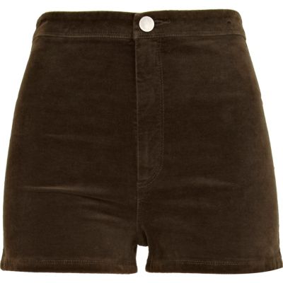 Khaki corduroy high waisted shorts