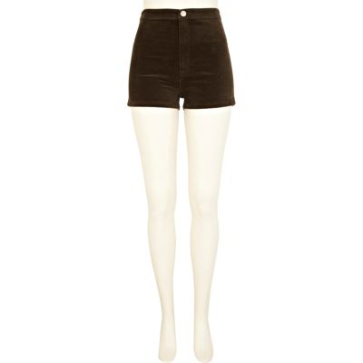 Khaki corduroy high waisted shorts