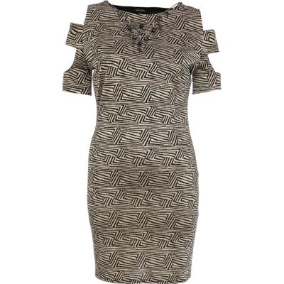 Black geometric cut out bodycon dress