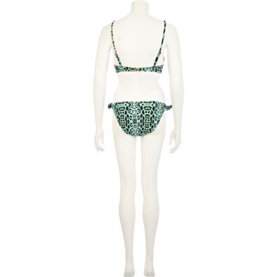 Green leopard print tie side bikini bottoms