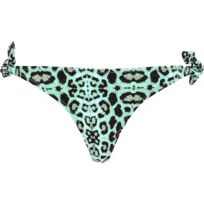 Green leopard print tie side bikini bottoms