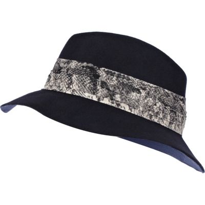 Navy snake trim fedora hat 