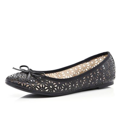 Black laser cut out ballet pumps