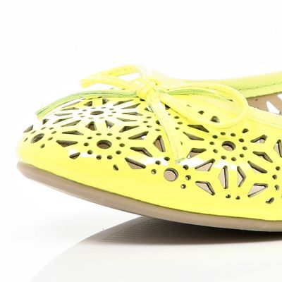 Yellow fluro laser cut out ballet pumps
