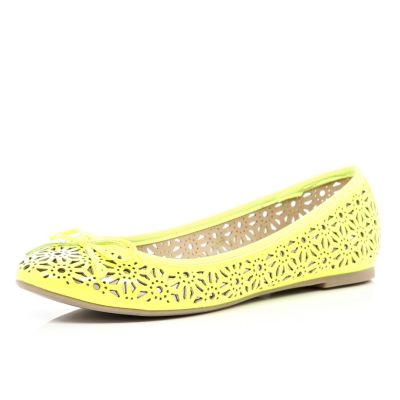 Yellow fluro laser cut out ballet pumps