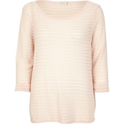 Beige subtle stripe boxy t-shirt