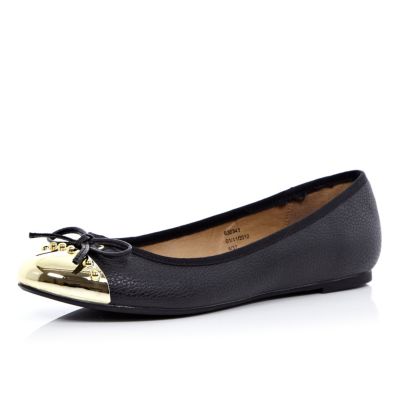 Black metal toe cap ballet pumps