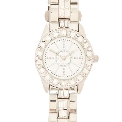 Silver tone diamante bracelet watch