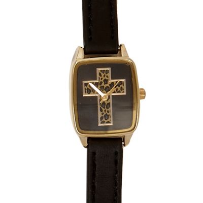 Black leopard print cross watch