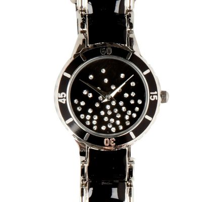 Black metal scattered diamante bracelet watch