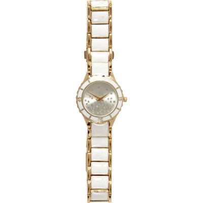 White metal trim diamante bracelet watch