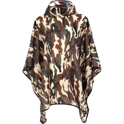 Green camo print hooded poncho