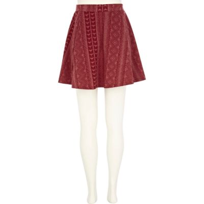 Red geometric print skater skirt
