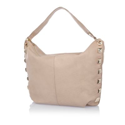 Cream leather stud side slouch handbag