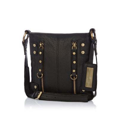 Black leather mini zipped messenger bag