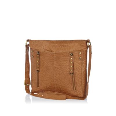 Beige tumbled leather messenger bag