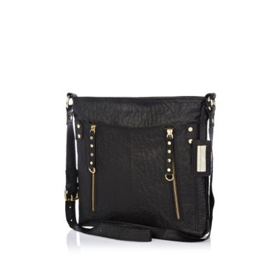 Black tumbled leather messenger bag