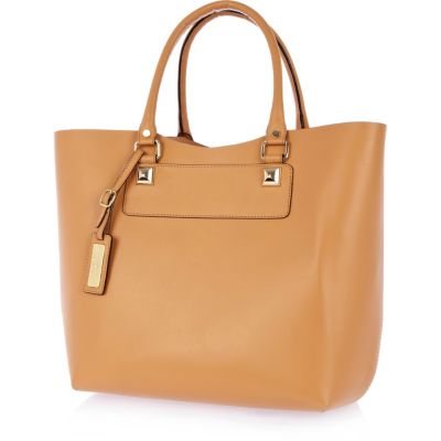 Peach stud structured leather tote bag