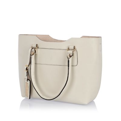 Cream leather mini structured tote bag