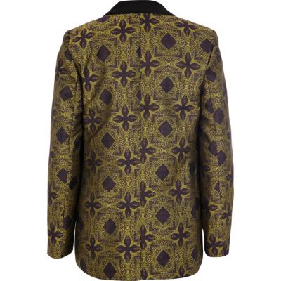 Purple symmetrical print boxy blazer