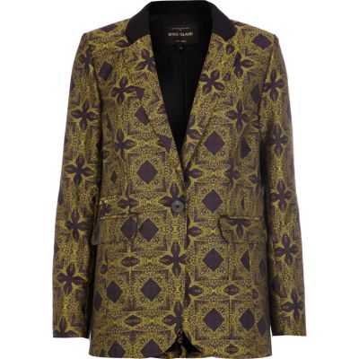 Purple symmetrical print boxy blazer