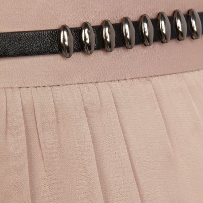 Beige side split belted maxi skirt