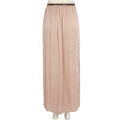 Beige side split belted maxi skirt