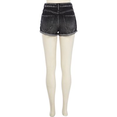Black acid wash denim shorts 