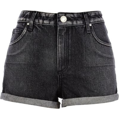 Black acid wash denim shorts 