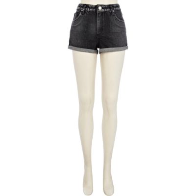 Black acid wash denim shorts 