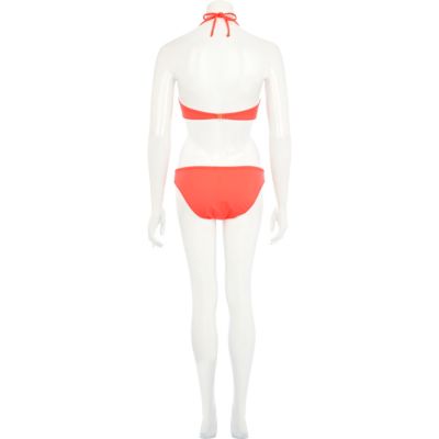 Coral diamante triangle bandeau bikini top