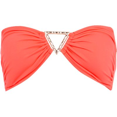 Coral diamante triangle bandeau bikini top