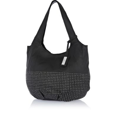 Black leather studded slouch bag
