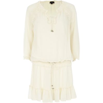 Beige boho smock dress